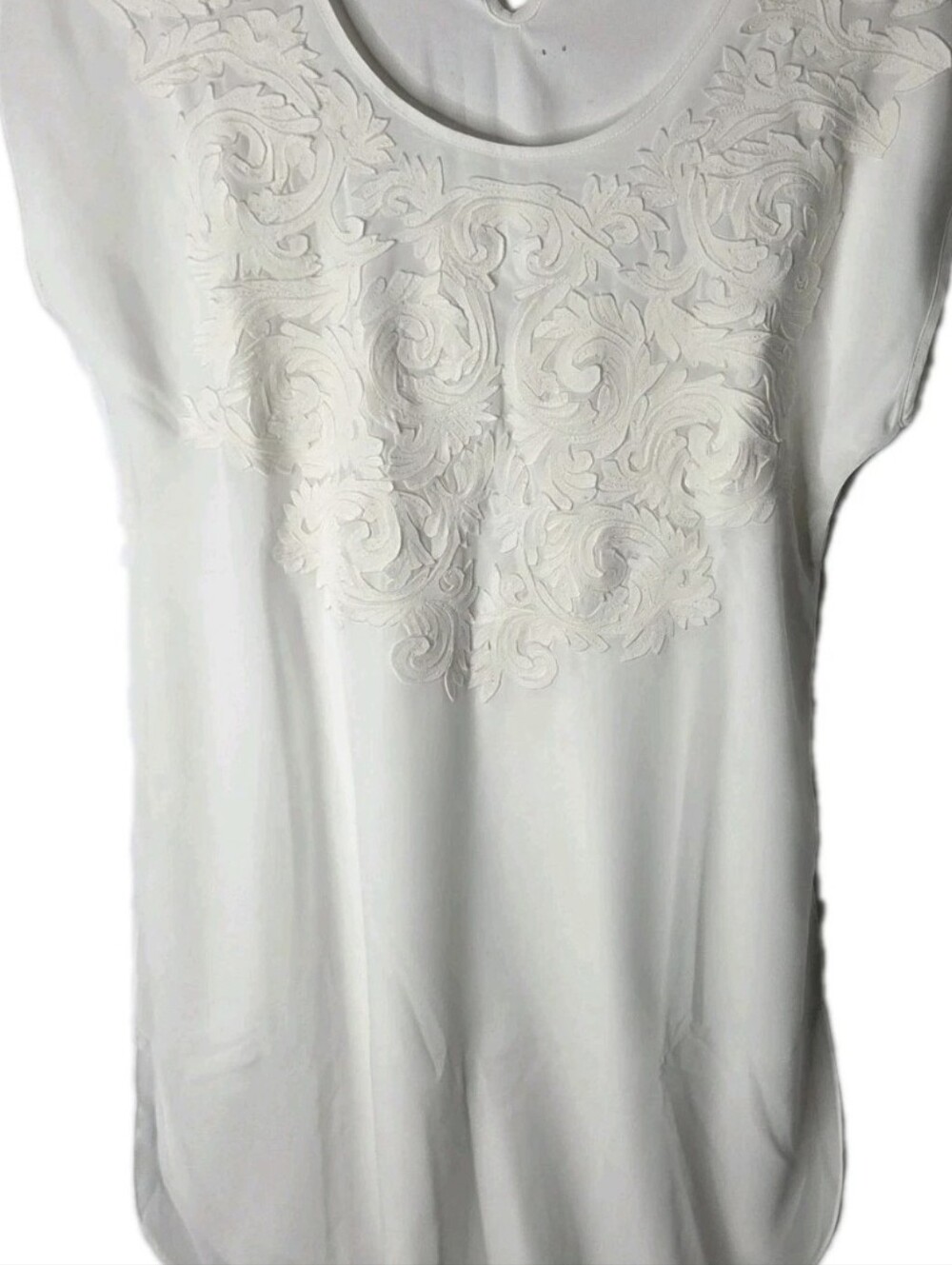 Soft Surroundings Small White Embroidered Scoop Neck Women's Top